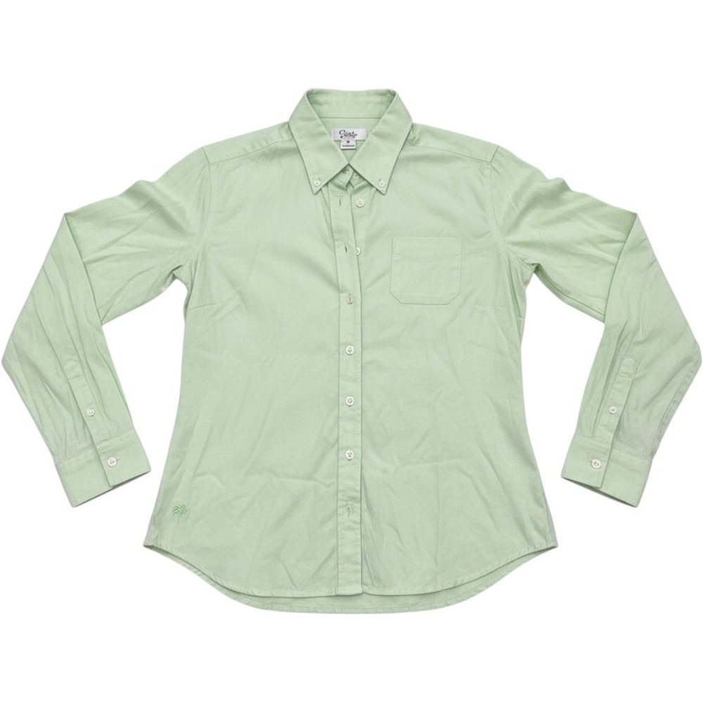 Lilly Pulitzer Button Down Shirt Womens 2 Green Oxford Cotton Palm Tree Logo
